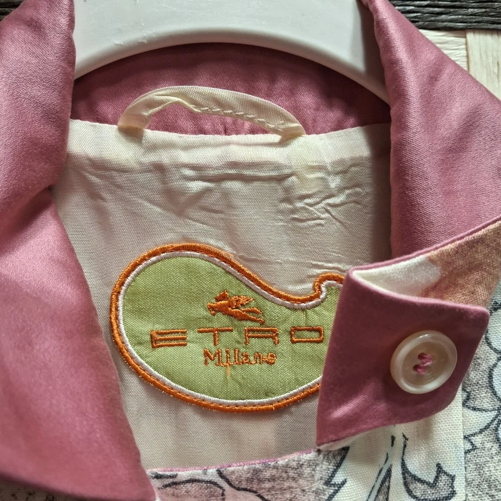 Vintage Etro Milano Floral Print Paisley Linen Blazer Women Size 8US / 44IT - Picture 2 of 16